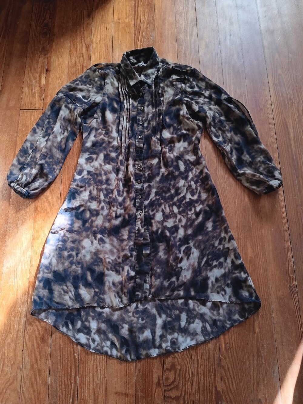 Vintage Y2K 2000s Chiffon hi low midi abstract dress M long-sleeved boho fairy - Picture 8 of 8
